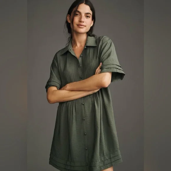 Pilcro Short-Sleeve Pintuck
Tunic Shirt Dress Olive Green Size M NWT - Picture 4 of 15